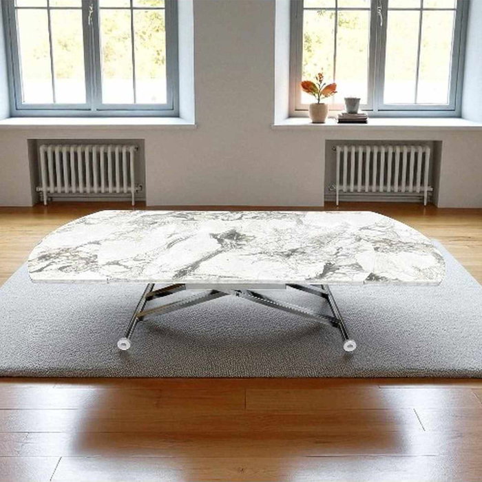 Hanah Home Yan Yari Oval - Mesa de Comedor Extensible de Mármol Blanco y Cromo